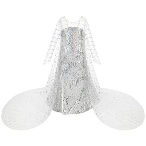 Frozen Elsa white sequence material with back long drape